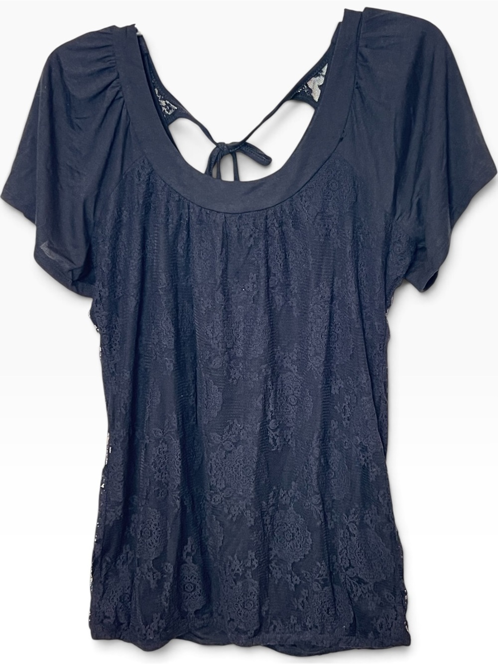 Y2k self Esteem Women's Black Lace Overlay Top tie back Size L